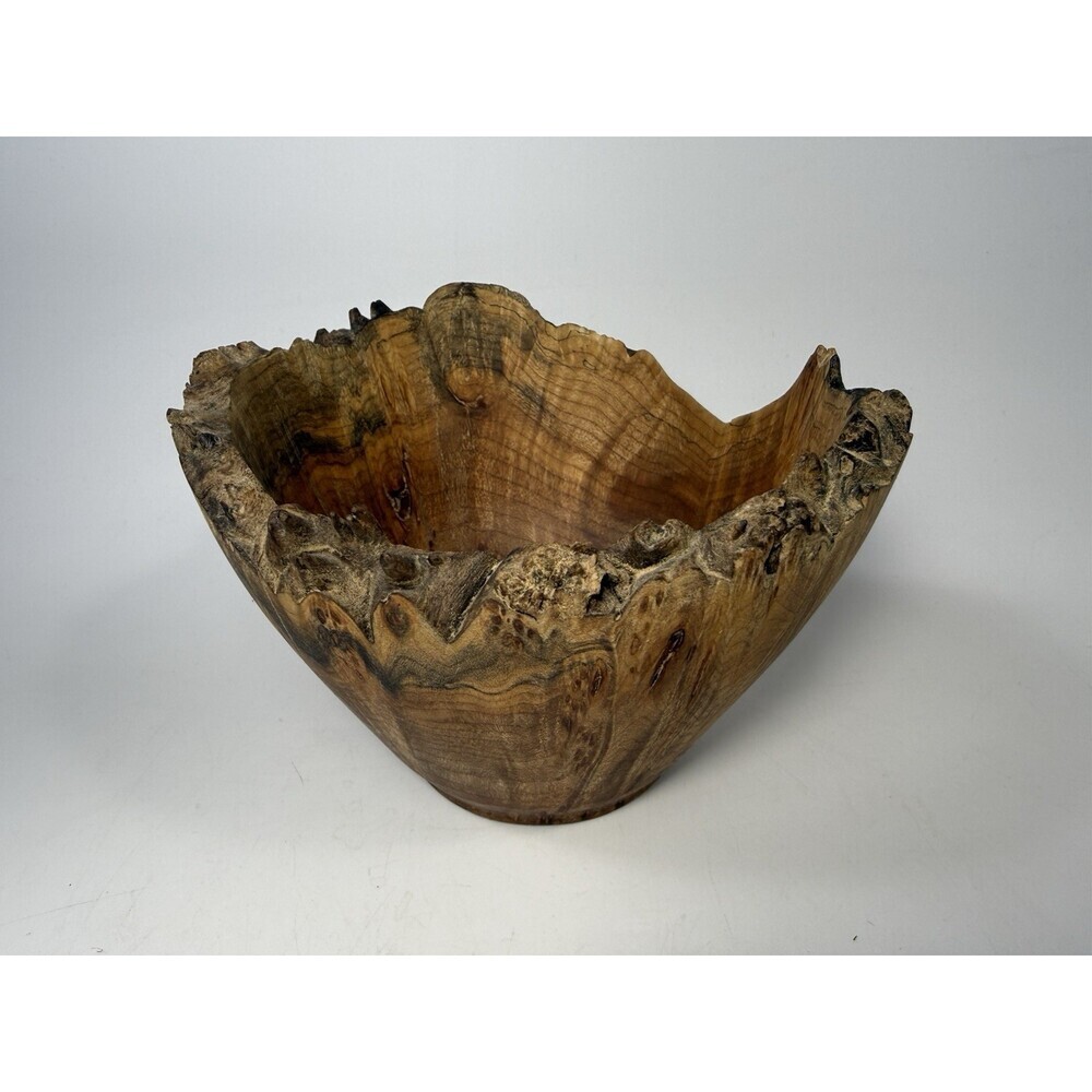 Maple Burl Wood Turned Natural Edge Bowl, Signed, Birds Eye Live Edge C1
